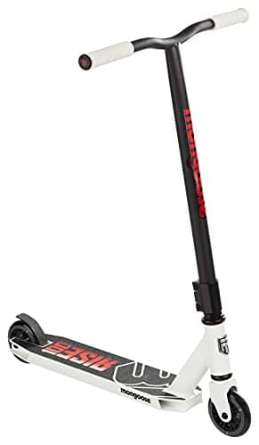 Mongoose Rise 100 Freestyle Stunt Trick Scooter, Lightweight Alloy Deck & Heavy-Duty Frame Up to 220 lbs., Bike-Style Grip, High Impact 100mm Wheels, White/Red