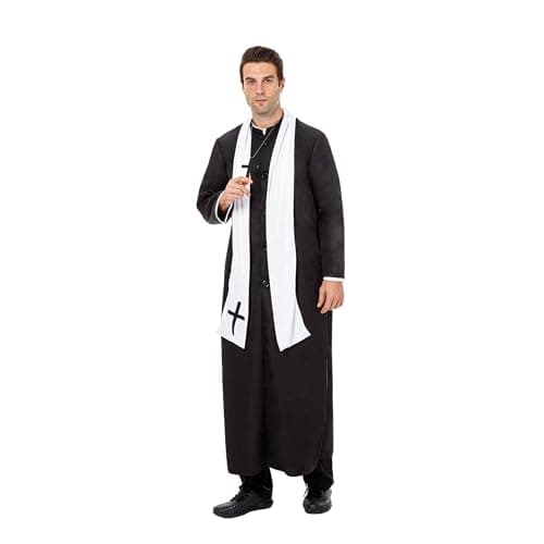 Funnlot Priest Costume for Men, Priest Halloween Costumes for Men Adult Priest Robe Outfit for Men Costume M