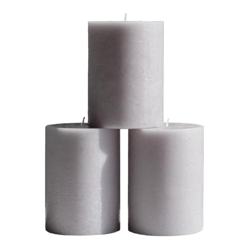 CANDWAX 3x4 inch Pillar Candles Set of 3 – Unscented Dripless Rustic Light Gray Candles for Decor, Centerpieces, Weddings