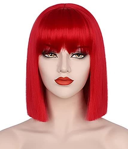 Juziviee Red Wigs for Women 12'' Short Red Bob Hair Wig with Bangs Natural Cute Soft Hair Wigs for Daily Party Halloween AD016R