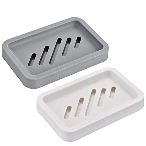 2PCS Draining Soap Dishes, Dishwashing Sponge Soap Holder with Water Tray, Keep The Place Dry, Easy to Clean Soap Cases, Suitable for Kitchen, Bathroom, Container (Gray)