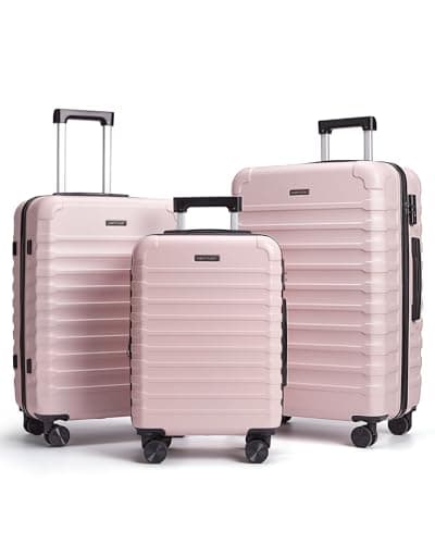 LIGHT FLIGHT Luggage Sets, 3 Piece Durable Suitcase Set with Spinner Wheels, 3 Pcs Hardside Lightweight luggage with TSA Lock, Large Checked Travel Suitcases, 20/24/28 Inch, Pink