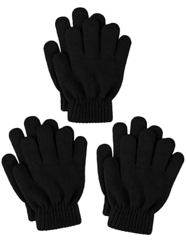 Glooarm 3 Pairs Kids Gloves Winter Gloves Thick Cashmere Magic Gloves Knit Stretchy Warm Gloves Boys Girls 4-14 Years