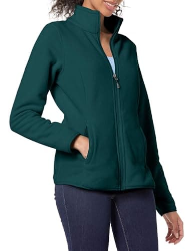 Amazon Essentials Women's Classic-Fit Full-Zip Polar Soft Fleece Jacket (Available in Plus Size), Dark Green Heather, Medium