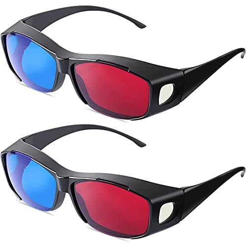 BBTO 2 Pieces 3D Movie Game Glasses Red Blue 3D Viewing Glasses for Movies Games, Light Simple Design(Black)