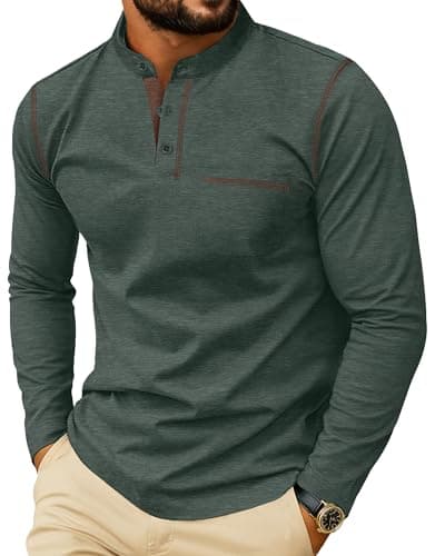 Sailwind Men's Henley Shirts Long Sleeve Button T-Shirt Casual Stylish Cotton Pullover Shirt with Pocket Green