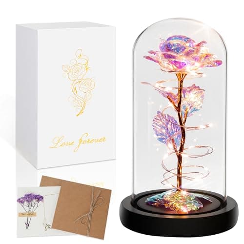 Childom Valentines Day Rose Gifts for Her,Birthday Gifts for Women Mom Mothers Day,Flowers for Delivery Prime,Colorful Light Up Rose in A Glass Dome,Anniversary Valentines Roses Gift for Wife Daughter