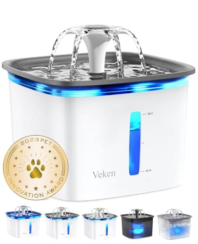 Veken Innovation Award Winner 95oz/2.8L Pet Fountain, Automatic Cat Water Fountain Dog Water Dispenser with Replacement Filters, Gifts for Cats, Dogs, Multiple Pets (Grey, Plastic)