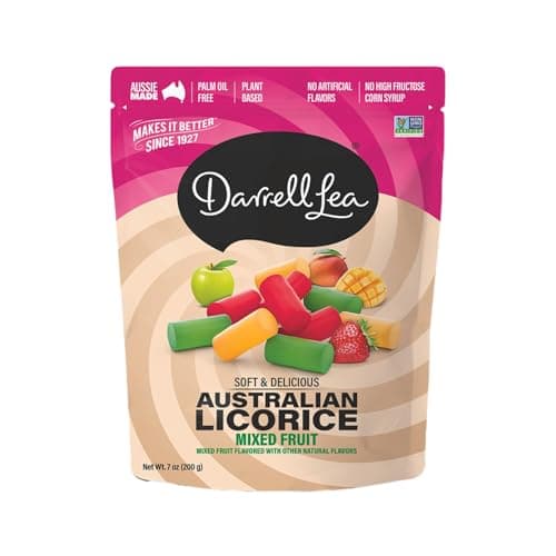 Darrell Lea Soft Australian Licorice, Non-GMO, No Palm Oil, Plant Based, No High Fructose Corn Syrup, Soft & Chewy Licorice Candy, Made in Australia (Mixed Fruit, 7 Ounce (Pack of 1)) *ASIN