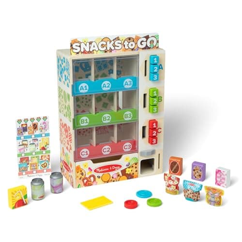 Melissa & Doug Sort-Stock-Select Wooden Vending Machine Toy with Play Food, Mini Vending Machine Toys & Play Money, Preschool Toys for Kids Ages 3+