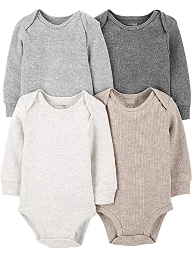 Simple Joys by Carter's Unisex Babies' Long-Sleeve Thermal Bodysuits, Pack of 4, Beige/Dark Grey/Grey/Ivory, 12 Months