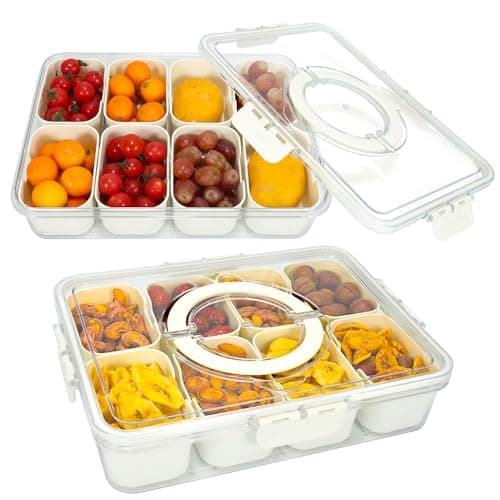 2PCS Snackle Box, Divided Serving Tray with Lid and Handle, Snack Box Container, Travel Snack Box, Snackle Box Charcuterie Container, Snack Tray, Storage Organizer for Candy, Veggie, Fruits, Nuts