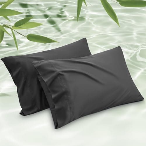 Bedsure Cooling Pillow Cases Queen Size Set of 2, Rayon Derived from Bamboo Cooling Pillowcases for Hot Sleepers, Soft & Silky Cool Pillow Covers with Envelope Closure, Black, Gift, 20x30 Inches