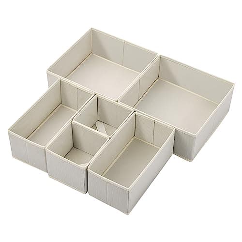 Stero 6 Pack Drawer Organizers for Clothing, Dresser Drawer Organizer Clothes, Fabric Foldable Closet Organizers and Storage Basket Bins for Clothes, Underwear, Bras, Socks (Light Grey)