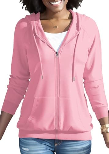 Nimsruc Zip Up Hoodies For Women Long Sleeve Casual Oversized Sweatshirts Cute Fall Hoodie With Pockets Pink XL