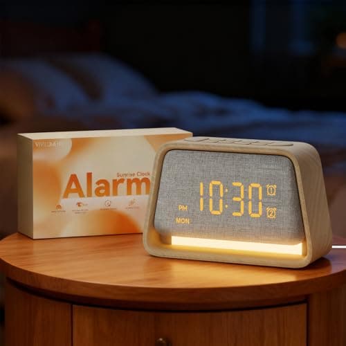 Vivilumens Wooden Alarm Clock White Noise Sound Machine for Sleep 10 Soothing Sounds 10 Natural Sounds for Adults Sleeping Digital Dimmable Night Light Gentle Clock for Bedroom Dual Alarm Ideal Gift