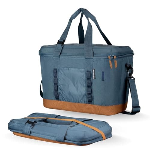 CleverMade Pacifica Collapsible Insulated Cooler – 50 Can / 31 Qt Leakproof Soft Cooler for Beach, Travel, Car – Shoulder Strap, Bottle Opener – Ocean