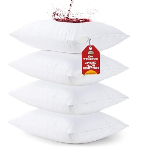 Utopia Bedding Set of 4 Waterproof Pillow Protectors with Zipper Queen Size (White), Ultra Soft Pillow Covers, Bed Bug and Dust Mite Proof Pillow Encasements, Moisture Wicking Pillow Cases