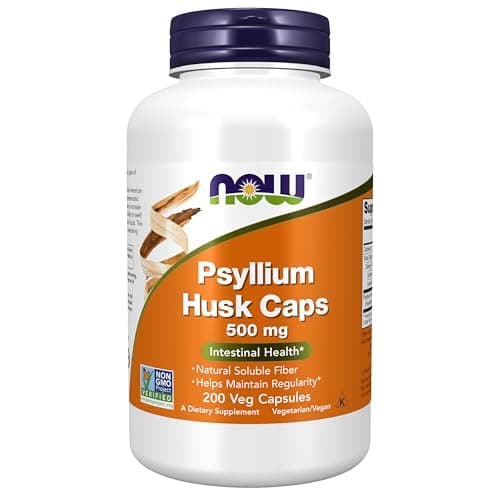 NOW Foods Supplements, Psyllium Husk Caps 500 mg, Non-GMO Project Verified, Natural Soluble Fiber, Intestinal Health*, 200 Veg Capsules