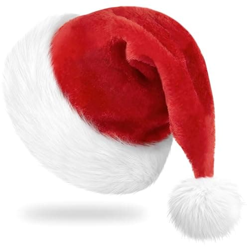 RJVW Christmas Hat, Santa Hat, Xmas Holiday Hat for Adults, Unisex Velvet Classic Santa Hat for Xmas New Year Party Headwear