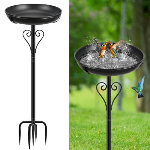 ODSNANIE Metal Bird Bath for Outside, Vintage Freestanding Birdbaths with Metal Stake, Upgraded 5 Pronged Base Birdfeeder Feeder Bowl for Outdoors Garden Patio Yard Lawn Decor (Black)