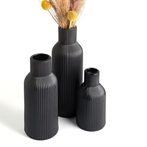 TrendEcoHome Black Ceramic Vases Set of 3,Farmhouse Decor, Home Decor, Pampas Grass Vases for Kitchen, Bedroom, Office, Living Room, Bathroom, Wedding, Entryway, Table Centerpieces, Gifts Women Mom