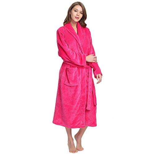 HEARTNICE Womens Fleece Robes, Soft Plush Long Bathrobe, Thick Kimono Robes for Womens, Warm House Coat (Rose, L/XL)