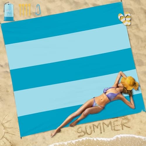 Famstar Beach Blanket Sandproof Waterproof 78''×81''1-5 Adults Oversized,Compact Lightweight Durable Beach Mat for Travel Camping Hiking Picnic Blanket