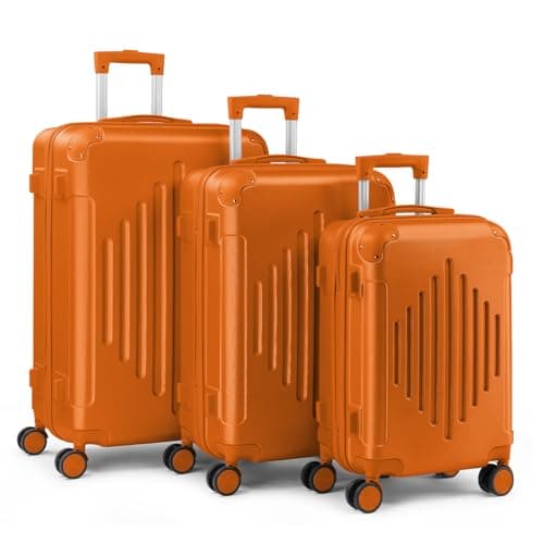 Karl home Luggage Set 3 Piece Suitcase Sets with TSA Lock Moulded Corner 4 Spinner Wheels, ABS Hardside Trolley Travel Case for Carry On Check-in Business Trip, Orange (20/24/28)
