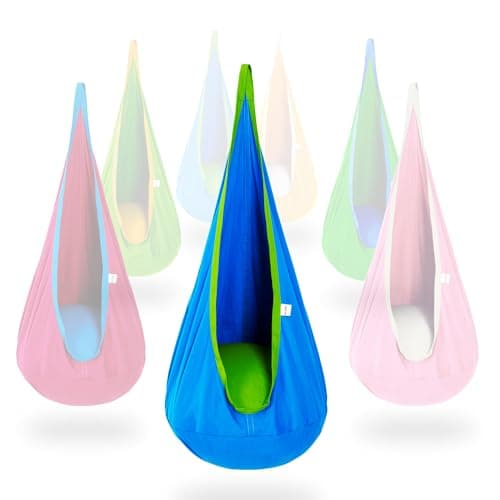 OUTREE Kids Pod Swing Seat, Cotton Child Hammock Swing Chair, Sensory Swing for Indoor and Outdoor Use, Blue