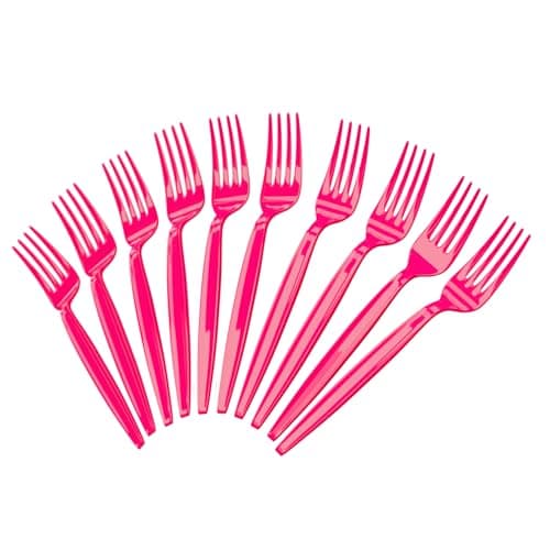 Hot Pink Plastic Forks (50 Pieces) - Hot Pink Forks for Parties, Durable Plasticware, Colored Plastic Forks, Plastic Utensils, Disposable Cutlery for Occasions, Party Plastic Fork, Blue Orchards