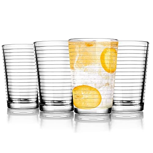 Yumchikel Juice Glasses 7 oz. Set Of 4 Glass Cups - Drinking Beverage Tumblers for Soda, Water, Milk, Coke, and Spirits, Durable and Dishwasher Safe Heavy Bottom Juice Glassware-For Home and Bars