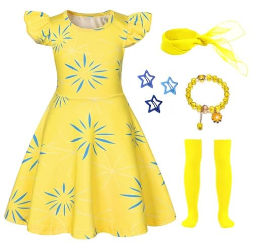 Akokvlar Girls Green Disgust Costume Cartoon Yellow Joy Costume Dress Halloween Outfit (8-9 Years, Yellow)