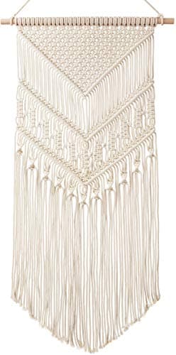 Mkono Macrame Wall Hanging Art Woven Boho Home Décor, Geometric Beautiful Yarn Tapestry Wall Decor for Bedroom, Nursery, Apartment, Dorm Decoration, Christmas Gift for Teen Girl Mom, 17" W x 33" L