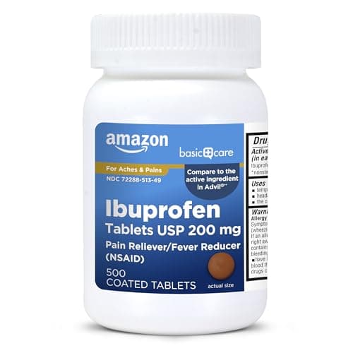 Amazon Basic Care Ibuprofen Tablets 200 mg, Pain Reliever/Fever Reducer, Body Aches, Headache, Arthritis Pain Relief and More, 500 Count (Packaging may vary)