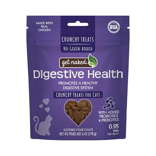 Get Naked Digestive Health Crunchy Cat Treats 6oz - Chicken Flavor, Grain-Free Cat Probiotics for Indoor Cats, Supports Healthy Digestion, Dental Health & Immunity, Made in The USA