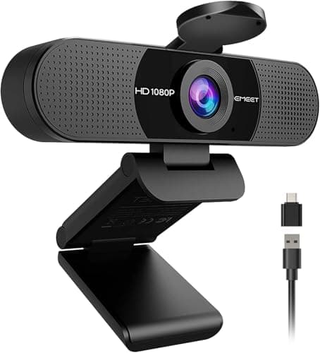 Best Webcams #5 from EMEET EMEET 1080P Webcam with Microphone, C960 Web Cam, 2 Mics, 90° FOV, USB Type-A & A-to-C Adapter, Plug&Play Computer Camera for Online Calling, Zoom/Teams/Facetime, Switch 2 Camera Support, 2025 Version