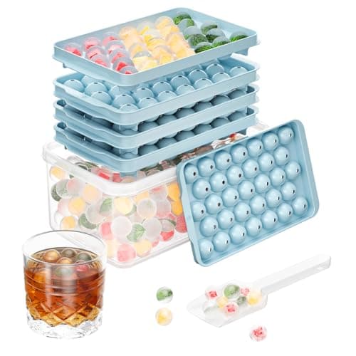 Optish 3 Pack Ice Trays for Freezer, 99 PCS Ice Cube Tray with Lid and Bin, Round Ice Cube Mold, Circle Ice Maker for Chilling Drinks (0.8 inch, Blue)