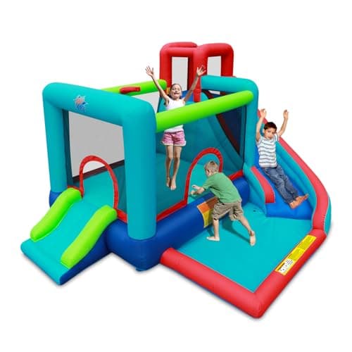 Action Air Bounce House - Inflatable Bouncing House with Blower for Indoor & Outdoor - Jump Bouncy Castle with Slide - Big Bouncy Area, Love for Kids