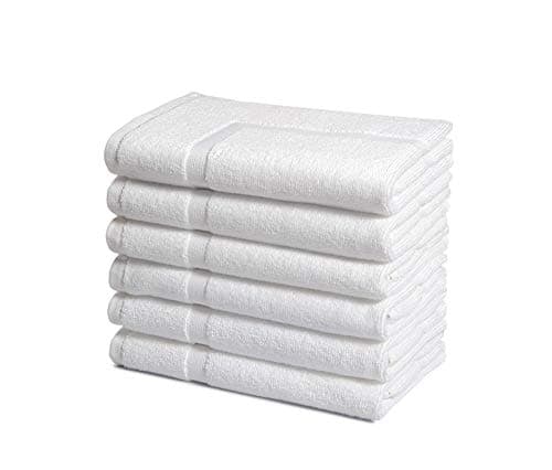 Amazon Basics Premium 100% Cotton Absorbent, Soft Bath Towel Mat Set, Machine Washable, Pack of 6, 684 GSM, White, 30" x 20" (Previously AmazonCommercial brand)