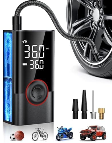 OMQ Tire Inflator Portable Air Compressor, 150PSI Smart Air Pump for Car Tires with LED Light, Cordless Tire Pump with Digital Pressure Gauge, Tire Inflator for Car, Bike, Motorcycle, Ball