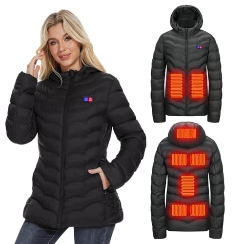 OAOA innovation Womens Heated Jacket with 10000mAh Battery Pack, Dual Control Button Heated Coat(M)