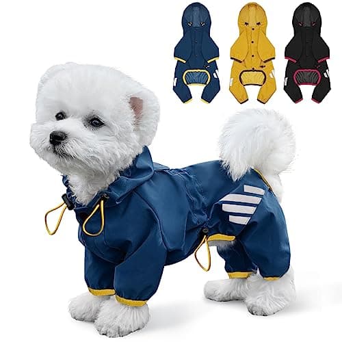 Dog Raincoat, Waterproof Dog Rain Jacket with Hood, Dog Rain Coat with Leash Hole, Reflective Strap for Small Medium Dogs, Lightweight Puppy Clothes(Blue,M)