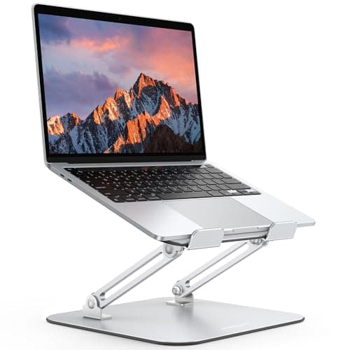 OMOTON Laptop Stand for Desk, Ergonomic Metal Adjustable Laptop Stand, Laptop Holder Riser with Cooling Function, Computer Stand Compatible with MacBook and All Laptops (10-17.2 inch), Silver
