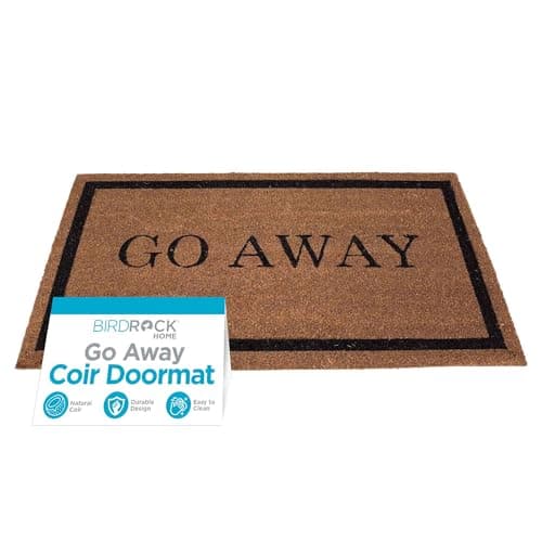 BIRDROCK HOME Go Away Coir Doormat | 18 x 30 Inch | Standard Welcome Mat with Black Border and Natural Fade | Vinyl Backed | Outdoor