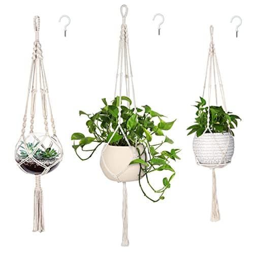 MIPON 3 Pack Macrame Plant Hanger Indoor Hanging Planter for Plants Holder with 3 Hooks, Different Size for Boho Home Decor,Ivory(POTS NOT Included)