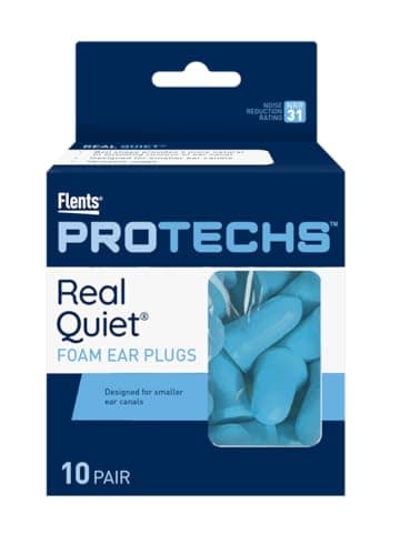 Flents Protechs Real Quiet Foam Ear Plugs for Small Ear Canals, Soft, Comfortable Hearing Protection for Sleep, Work, Travel & Loud Noise, NRR 31, Easy to Use, Blue, 10 Pairs
