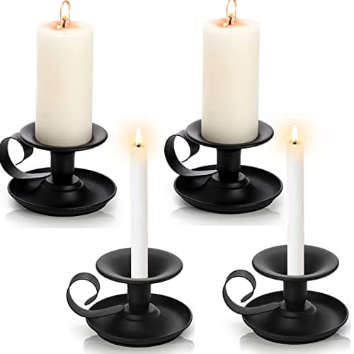 Yopay 4 Pack Iron Taper Candle Holder, Retro Rustproof Candlestick Holders, Sturdy Black Candlelight Stand for Chime Spell Candles, Halloween Christmas Wedding, Dinner, Party Home Centerpieces