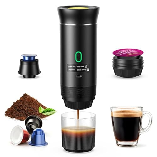 Portable Espresso Machine, Travel Coffee Machine for Camping, Car Self-Heating Coffee Maker with USB-C,Compatible With Ground Coffee & NS Capsules, Portable Espresso Maker for RV, Home, Hiking