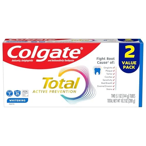 Colgate Total Whitening Toothpaste, Mint Toothpaste, 5.1 oz Tube, 2 Pack